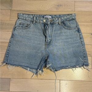 Bershka Light Blue Frayed Jean Shorts